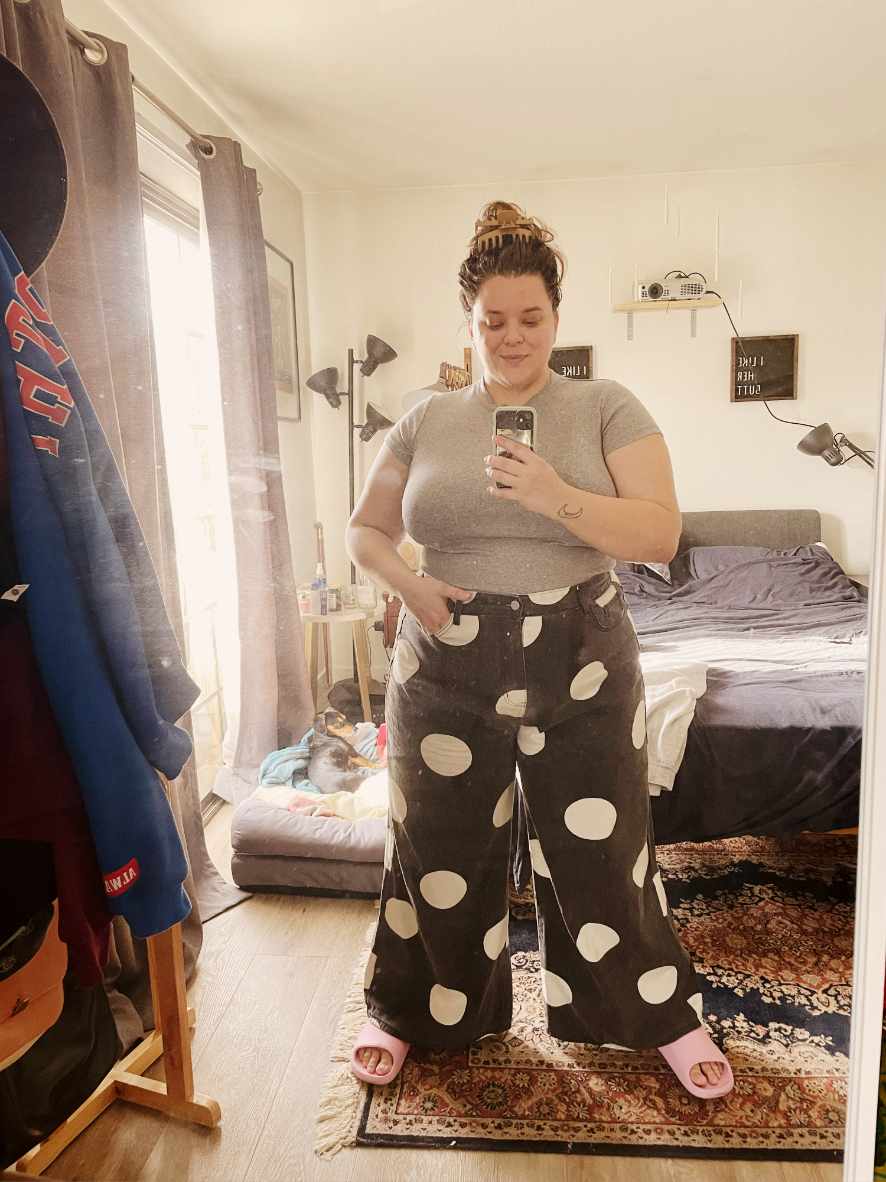 Denim Polka Dot Wide Leg Jeans Curve & Plus For Daily Casual